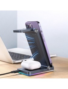 Joyroom 3in1 induktionsladdare för Apple-enheter - iPhone, Apple Watch, Airpods (upp till 15W) stativ svart (JR-WQN01)