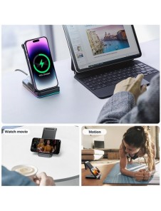 Joyroom 3in1 induktionsladdare för Apple-enheter - iPhone, Apple Watch, Airpods (upp till 15W) stativ svart (JR-WQN01)