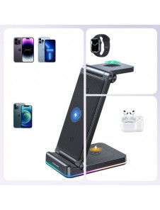 Joyroom 3in1 induktionsladdare för Apple-enheter - iPhone, Apple Watch, Airpods (upp till 15W) stativ svart (JR-WQN01)