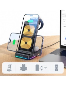 Joyroom 3in1 induktionsladdare för Apple-enheter - iPhone, Apple Watch, Airpods (upp till 15W) stativ svart (JR-WQN01)