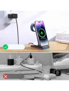 Joyroom 3in1 induktionsladdare för Apple-enheter - iPhone, Apple Watch, Airpods (upp till 15W) stativ svart (JR-WQN01)