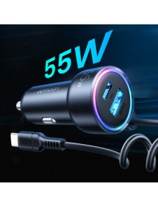 Joyroom snabb billaddare 3 i 1 med USB Type C-kabel 1,5m 55W svart (JR-CL07)