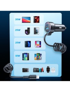 Joyroom snabb billaddare 3 i 1 med USB Type C-kabel 1,5m 55W svart (JR-CL07)