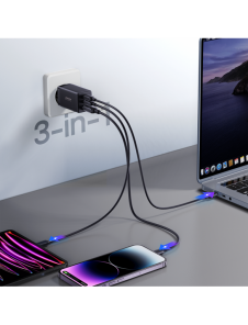 Joyroom snabbladdare GaN 65W USB, 2x USB C svart + USB C-kabel - USB C 100W 1,2m (TCG01)