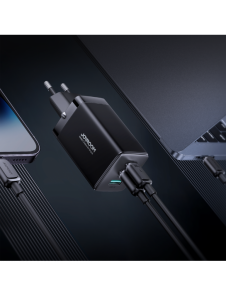 Joyroom snabbladdare GaN 65W USB, 2x USB C svart + USB C-kabel - USB C 100W 1,2m (TCG01)
