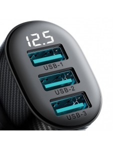 Joyroom JR-CCD03 3.4A billaddare med 3x USB-A display - svart