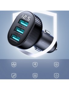 Joyroom JR-CCD03 3.4A billaddare med 3x USB-A display - svart