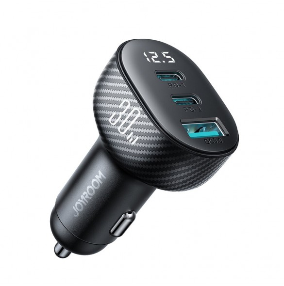 Joyroom JR-CCD04 30W 2x USB-C USB-A billaddare med display - svart