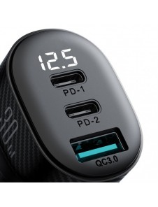 Joyroom JR-CCD04 30W 2x USB-C USB-A billaddare med display - svart