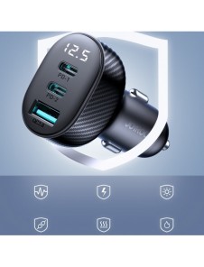 Joyroom JR-CCD04 30W 2x USB-C USB-A billaddare med display - svart