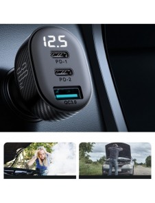 Joyroom JR-CCD04 30W 2x USB-C USB-A billaddare med display - svart