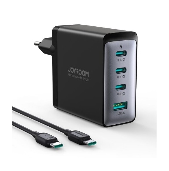 Joyroom JR-TCG04EU 100W GaN laddare 3x USB-C USB-A + USB-C / USB-C kabel 100W - svart