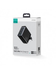 Joyroom JR-TCG04EU 100W GaN laddare 3x USB-C USB-A + USB-C / USB-C kabel 100W - svart