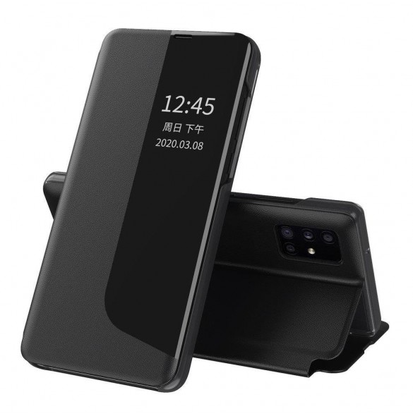Eco Leather View Case elegant bokhylla fodral med stöd för Huawei P40 Lite E svart
