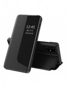 Eco Leather View Case elegant bokhylla fodral med stöd för Huawei P40 Lite E svart