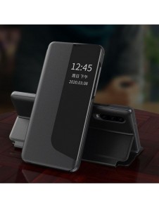 Eco Leather View Case elegant bokhylla fodral med stöd för Huawei P40 Lite E svart