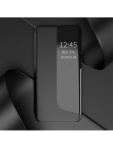 Eco Leather View Case elegant bokhylla fodral med stöd för Huawei P40 Lite E svart