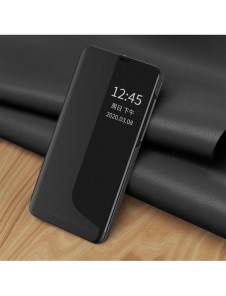 Eco Leather View Case elegant bokhylla fodral med stöd för Huawei P40 Lite E svart