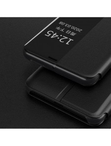 Eco Leather View Case elegant bokhylla fodral med stöd för Huawei P40 Lite E svart
