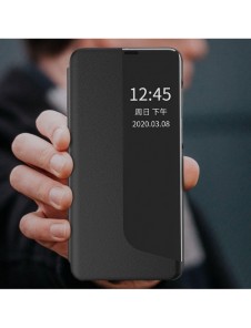 Eco Leather View Case elegant bokhylla fodral med stöd för Huawei P40 Lite E svart
