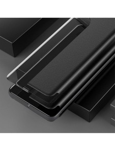 Eco Leather View Case elegant bokhylla fodral med stöd för Huawei P40 Lite E svart