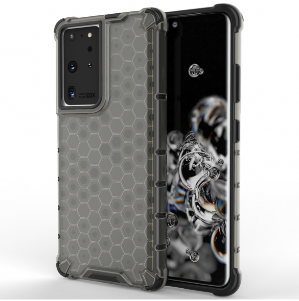 Honeycomb Case pansarskydd med TPU Bumper för Samsung Galaxy S21 Ultra 5G svart