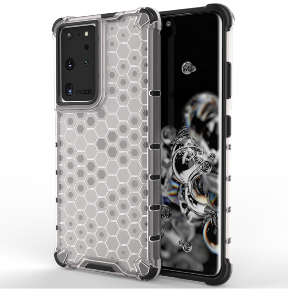 Honeycomb Case pansarskydd med TPU Bumper för Samsung Galaxy S21 Ultra 5G transparent