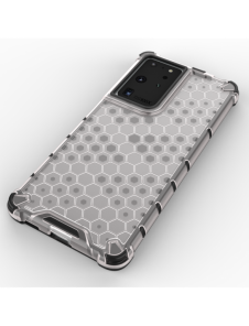 Honeycomb Case pansarskydd med TPU Bumper för Samsung Galaxy S21 Ultra 5G transparent