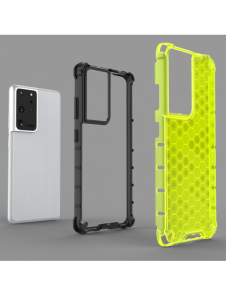 Honeycomb Case pansarskydd med TPU Bumper för Samsung Galaxy S21 Ultra 5G transparent