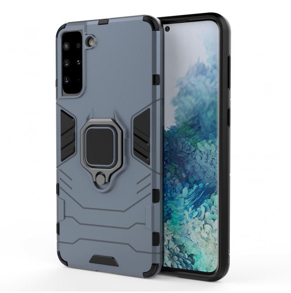 Ring Armor Case Kickstand Tough Rugged Cover för Samsung Galaxy S21+ 5G (S21 Plus 5G) blå