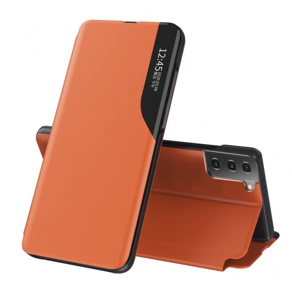 Eco Leather View Case elegant bokhylla fodral med stöd för Samsung Galaxy S21+ 5G (S21 Plus 5G) orange