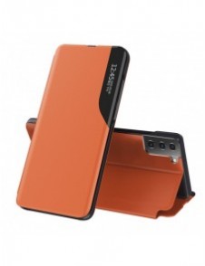 Eco Leather View Case elegant bokhylla fodral med stöd för Samsung Galaxy S21+ 5G (S21 Plus 5G) orange