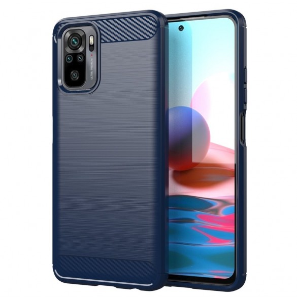 Carbon Case Flexible Cover TPU-fodral för Xiaomi Redmi Note 10 / Redmi Note 10S blå