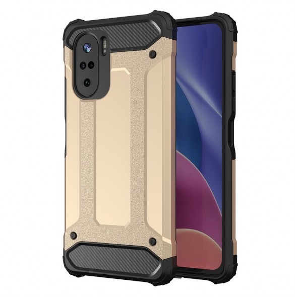 Hybrid Armor Case Tough Rugged Cover för Xiaomi Redmi K40 Pro+ / K40 Pro / K40 / Poco F3 golden