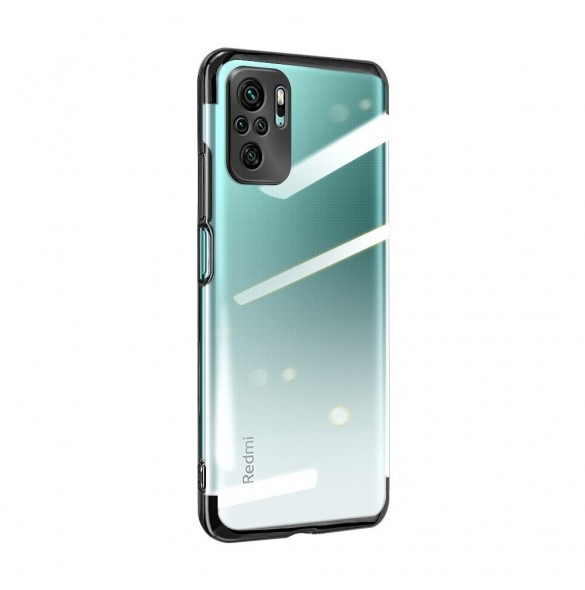 Clear Color Case Gel TPU Galvaniseringsram Skydd för Xiaomi Redmi Note 10 / Redmi Note 10S svart