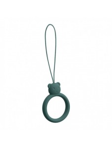 A silicone lanyard for a phone bear ring on a finger bottle green