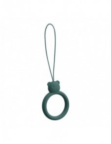 A silicone lanyard for a phone bear ring on a finger bottle green