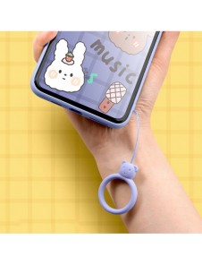 A silicone lanyard for a phone bear ring on a finger bottle green