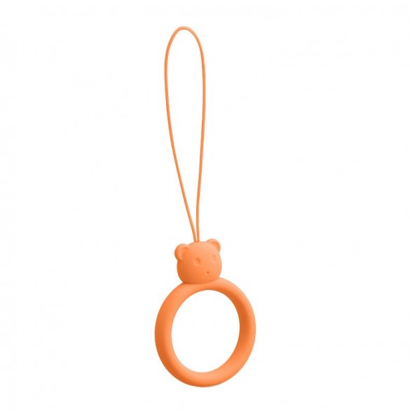 A silicone lanyard for a phone bear ring on a finger orange