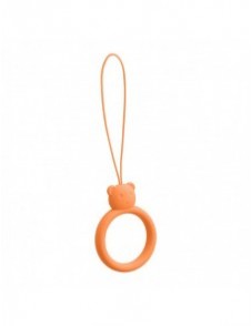 A silicone lanyard for a phone bear ring on a finger orange