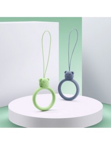 A silicone lanyard for a phone bear ring on a finger orange