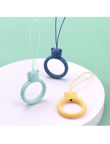A silicone lanyard for a phone bear ring on a finger orange