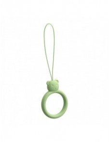 A silicone lanyard for a phone bear ring on a finger light green