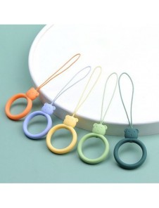 A silicone lanyard for a phone bear ring on a finger light green