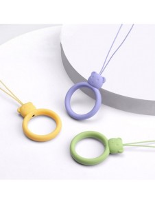 A silicone lanyard for a phone bear ring on a finger light green