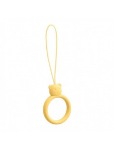 A silicone lanyard for a phone bear ring on a finger yellow