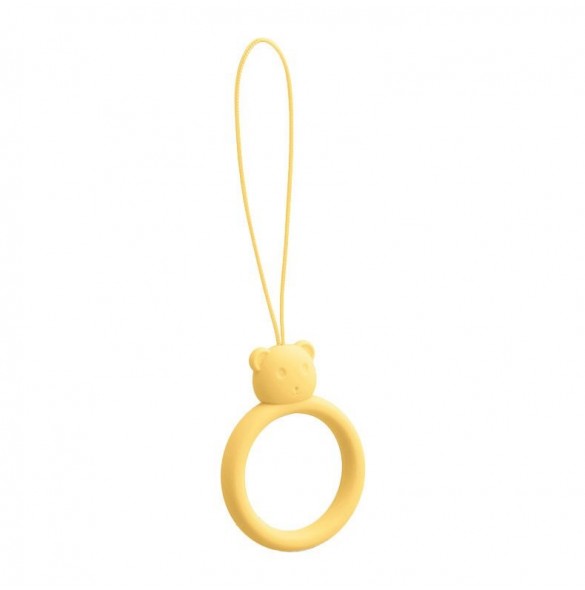 A silicone lanyard for a phone bear ring on a finger yellow
