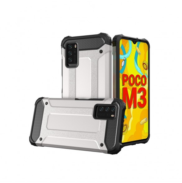 Hybrid Armor Case Tough Rugged Cover for Xiaomi Redmi Note 10 5G / Poco M3 Pro silver