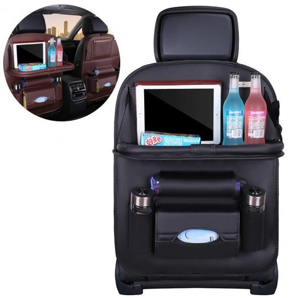 Car organizer for the seat foldable shelf mini car table black