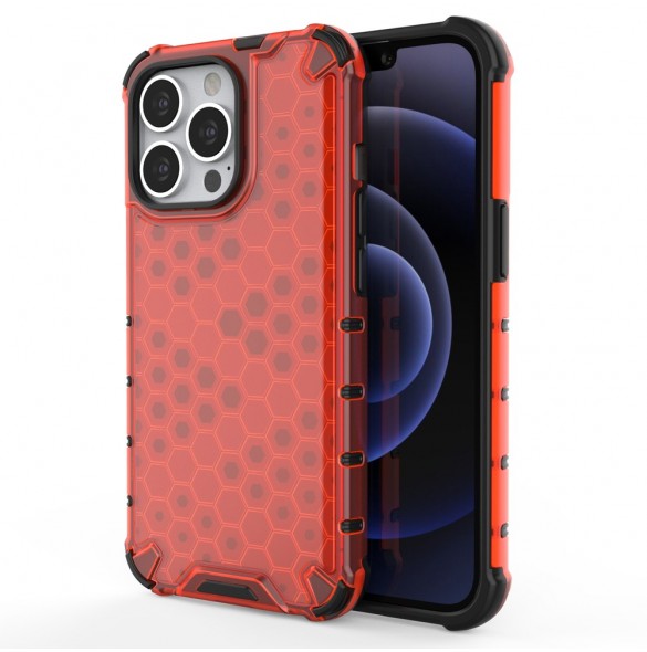 Honeycomb Case armor cover with TPU Bumper for iPhone 13 Pro red